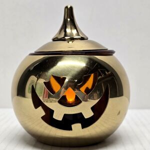 Brass Jack-O-Lantern Pumpkin Votive Lantern Candle Holder Halloween